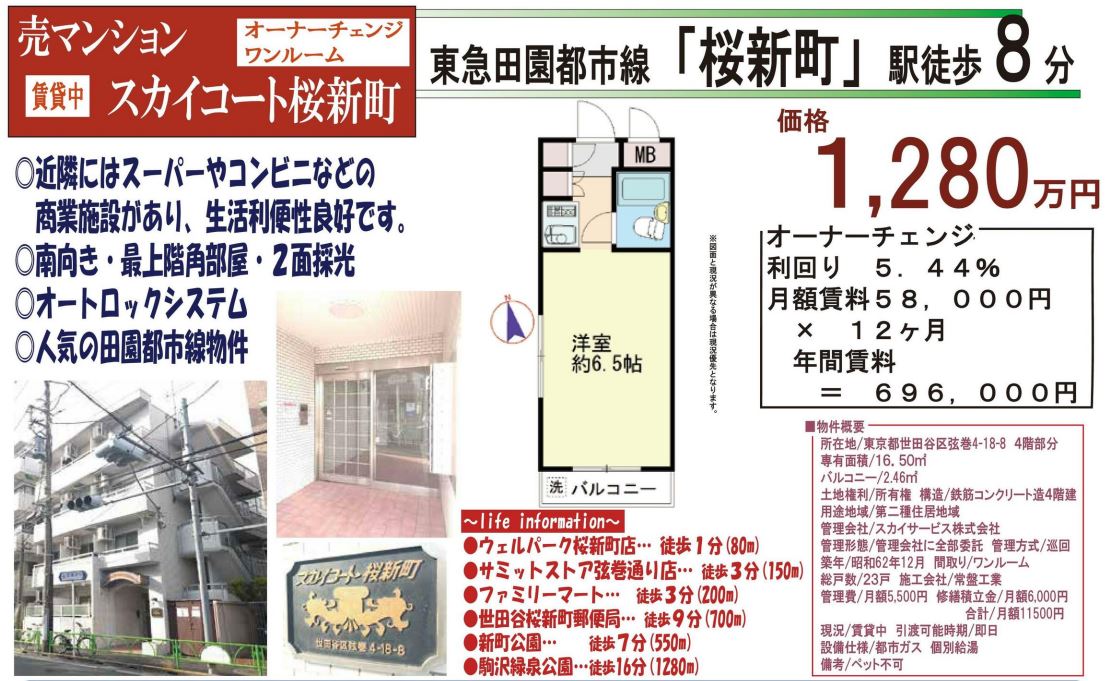 【売マンション】スカイコート桜新町