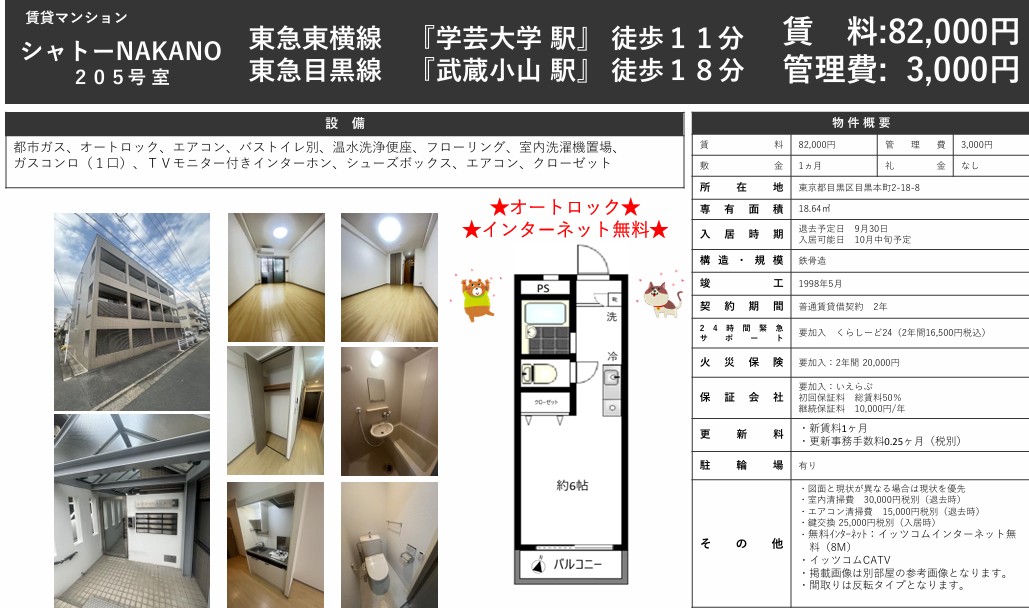 【シャトーNAKANO】学芸大学駅徒歩11分